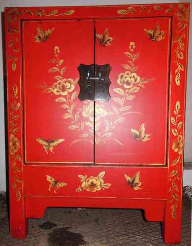 Rote chinesische Anrichte bemaltes Sideboard mit 2 Türen