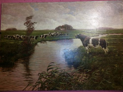 Grosses Bild 140 x 100 Kühe am Fluss von Rudolf Kalb