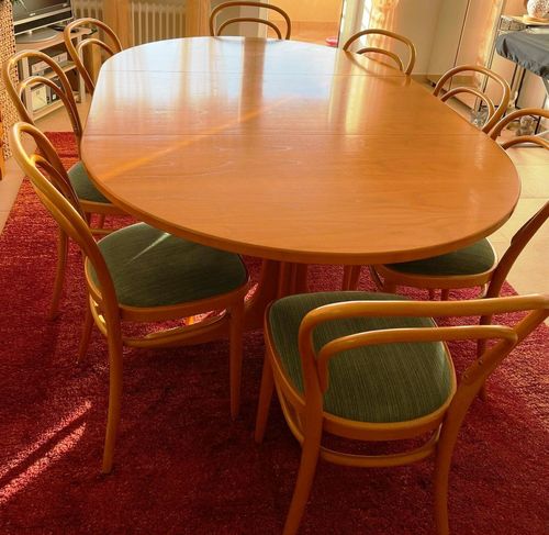 Thonet-Tischgruppe mit 8 Stühlen